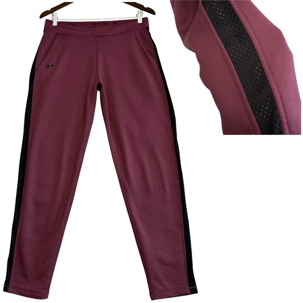 Under Armour Women‎ Maroon Burgundy Mesh Stripe Joggers Pants Sz M NYQ0C2D600278
